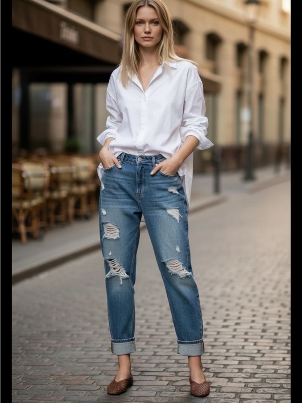 7 FOR ALL MANKIND Seven Josefina Slouchy Boyfriend Jeans Sz 27 Distressed Ankle